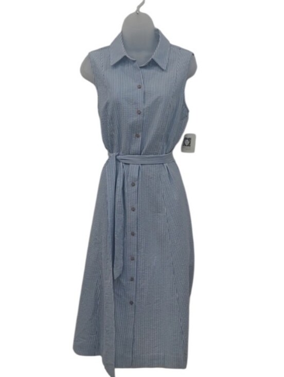 Anne Klein Dresses & Skirts - Anne Klein Calf Length Dress Striped Sleeveless Shirt Collared Button Up Front
